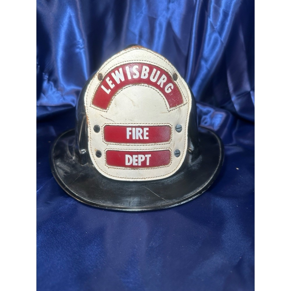 Vintage MSA Topgard Firefighter Helmet Lewisburg Fire Dept Leather Shield 1970s